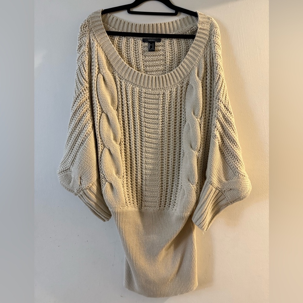 Forever 21 Beige Cable Knit Sweater Dress